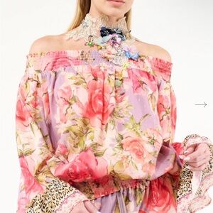 NWT ARATTA SIZE LARGE  ROSALINE BLOUSE Floral Off-Shoulder Blouse